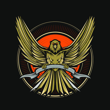 eagle vector illustration emblem with circle on the back