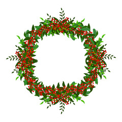 wreath of branches, round frame isolated on white background