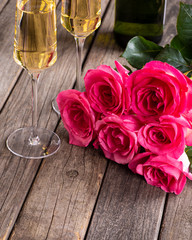 Bouquet of Pink Roses and Champagne