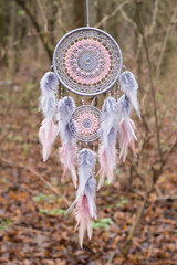 Handmade dream catcher with feathers threads and beads rope hanging