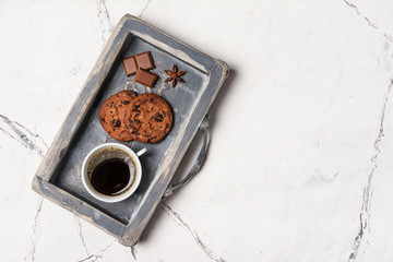 Chocolate chip cookies and coffee for tasty break