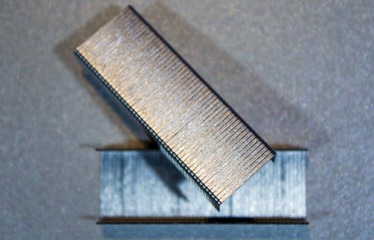Staple on desk in close-up
