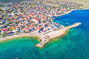 Razanac. Historic town of Razanac and Velebit channel aerial view