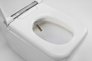 Toilet bowl with electronic high technology. Close-up of toilet bowl electronic Japan - obrazy, fototapety, plakaty