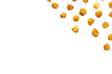 Caramel pop corn isolated on white background.