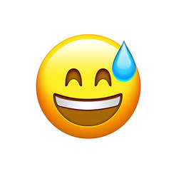 Isolated yellow smiley face with white teeth and sweat emoji icon - obrazy, fototapety, plakaty