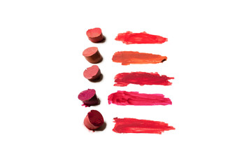 Lipstick swatches isolated on white background.
