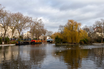 Fototapeta na wymiar Little Venice in London, Paddington on a winter day