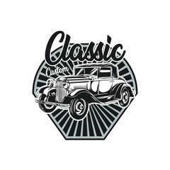 Classic old car emblem black and white