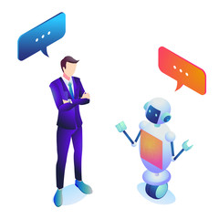 会話しているビジネスマンとAIロボット