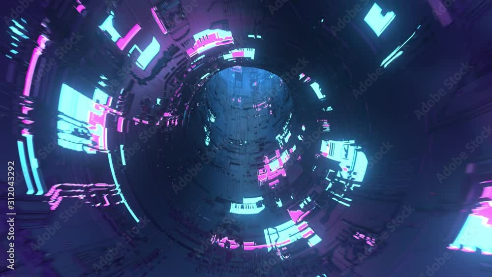 Poster 3d render of 4k sci-fi tunnel with glowing zones with motion blur. high detailed surface of spaceshi