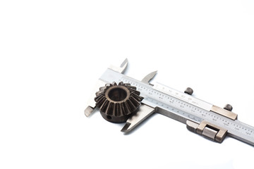 caliper and gear isolated on white background