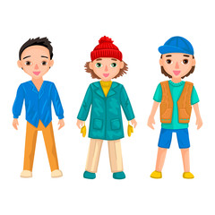 Guys in bright colored clothes. Vector illustration of characters on a white background.