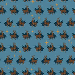 Seamless pattern from stars and deer, a silhouette with stars inside. Vector illustration