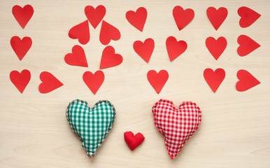 LOVE, peper and fabric hearts, Valentine's Day
