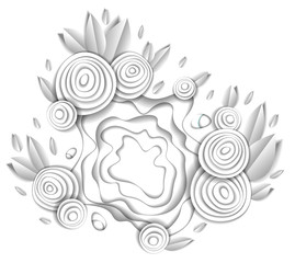 Flowers and leaves beautiful design made with white neutral paper, vector illustration in paper cut style. Wedding invitation or romantic greeting card.