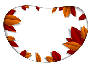 Autumn leaves beautiful background or frame with blank copy space for text, vector illustration in paper cut style. Fall season anniversary event or greeting card.