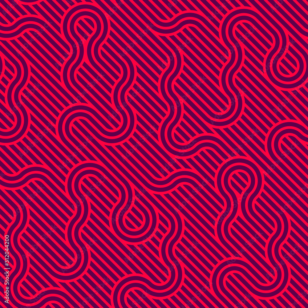 Poster linear seamless background with twisted lines, vector abstract geometric pattern, stripy weaving, op