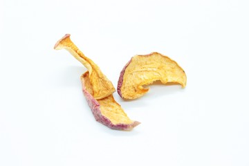 Dried apples are located on a white background