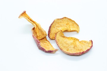 Dried apples are located on a white background