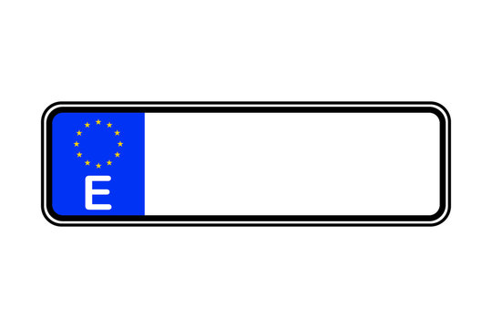 Spain blank license plate with free copy space place for text and European Union EU flag