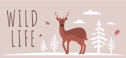Vector illustration of beautiful female brown deer with spot on
