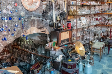 teapot and trays in antique shop