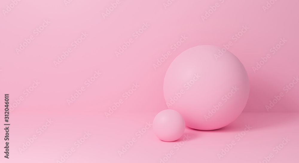 Poster abstract pink on floor minimal scene background with sphere shape. realistic 3d render design for di