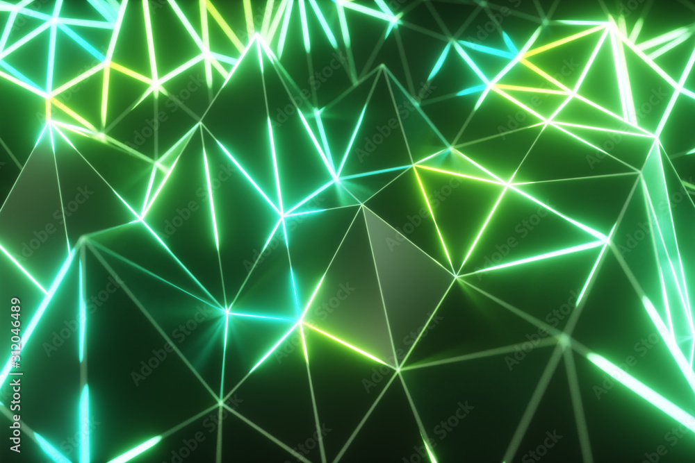 Aufkleber abstract low polygonal black surface glowing at the edges. 3d illustration technology motion backgro