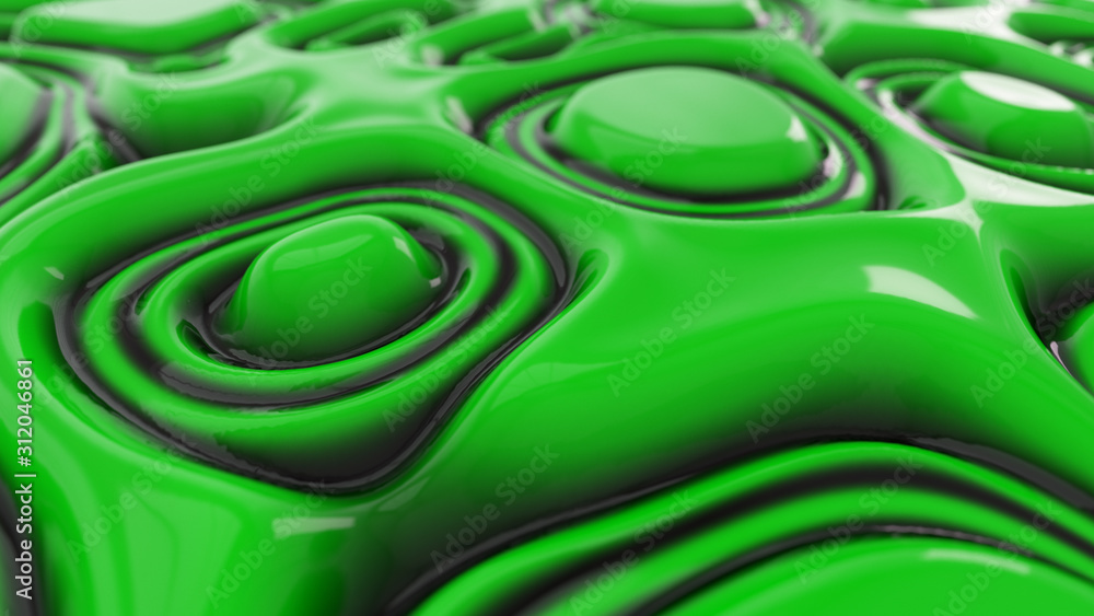 Poster abstract wavy dynamic surface. green black abstract liquid background with ripple wave. motion desig