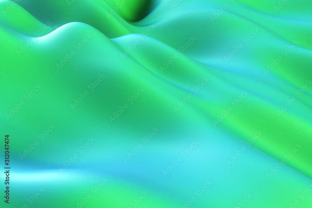 Poster abstract motion background. green modern fluid noise background. deformed surface with smooth reflec