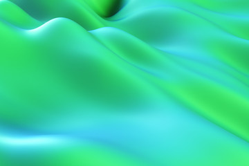 Abstract motion background. Green modern fluid noise background. Deformed surface with smooth reflections and shadows. 3d illustration