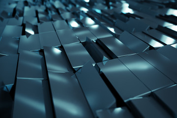 Obraz premium Metallic abstract cubes are turning, 3d illustration