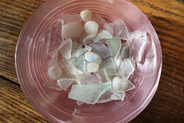Bowl of colored decorative beach sea glass
