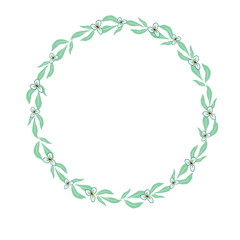 Leaves and little blue flower circle frame 