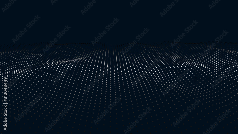 Aufkleber Wave of particles. Futuristic point wave. Vector illustration. Abstract background with a dynamic wave. Wave 3d.