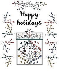 Cartoon vector cute doodles hand drawn 2020 year illustration. Bright colors picture with new year theme items. Made in floral style