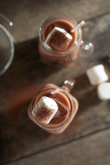 chocolate drink on wooden table. .