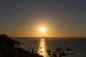 View of wonderful sunset in Morro de Sao Paulo, Bahia, Brazil. Hill.