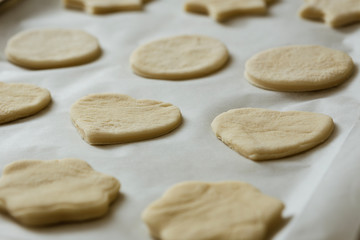 Fototapeta na wymiar Homemade cookies on a tray ready to be baked.