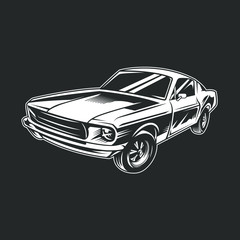 Muscle car vector artwork black and white vector