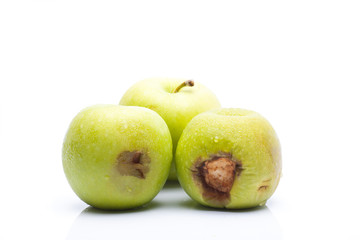 rotten green apples isolated on white background