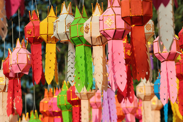 Colorful paper lanterns at a buddhist temple in Chiang Mai, Thailand