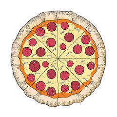 Pizza (pepperoni, onion) - illustration/ clipart