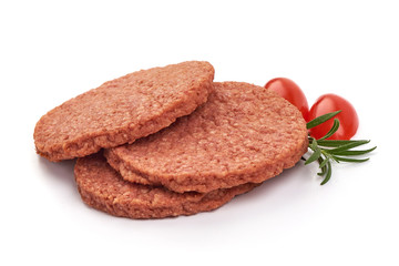 Burger cutlets, ingredients for hamburger, isolated on white background