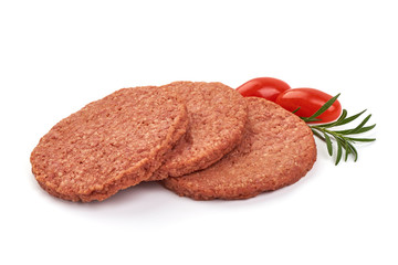 Burger cutlets, ingredients for hamburger, isolated on white background