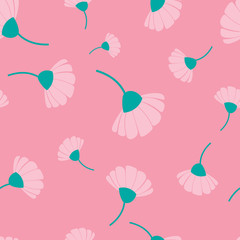 Pink flowers seamless repeat pattern with pink background.Elegant floral background.Floral pattern for wallpapers, design, packaging, wrapping paper, decor, textile, fabric, curtain, pillows.