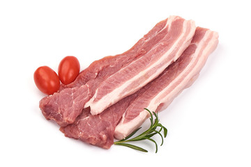 Raw Pork belly, isolated on white background