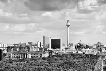 Berlin city. Vintage filtered black and white tone.