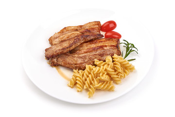 Fried pork belly, isolated on white background